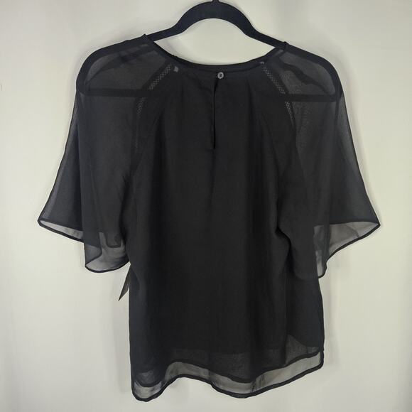 Halogen Top NWT Black Sheer Short Sleeve Crochet Trim Pullover Women's Size M - Picture 6 of 9